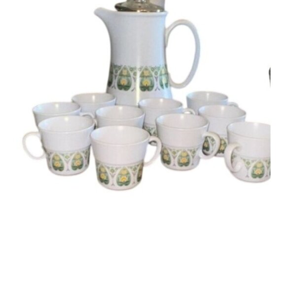 Noritake Progression China Palos Verde Coffee Pot & 10 Cups Set - Picture 1 of 9